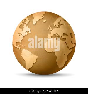 Old paper world globe isolated on white background. 3D illustration ...