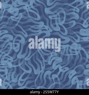 Trendy Seamless Pattern Tangled Lines Stippled Texture Blue Abstract Background Stock Photo
