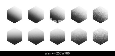 Dotwork Hand Drawn Stippled Hexagon Abstract Shapes Set In Different Variations On White Background Stock Photo