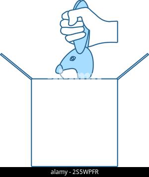 Rabbit In Magic Box Icon. Thin Line With Blue Fill Design. Vector Illustration. Stock Vector