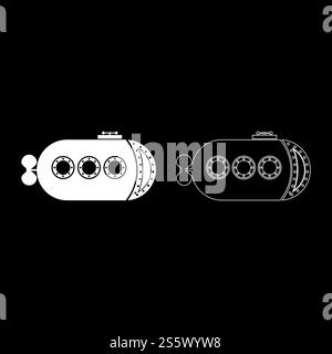 Bathyscaphe Underwater boat ship Submarine icon outline set white color vector illustration flat style simple image Stock Vector