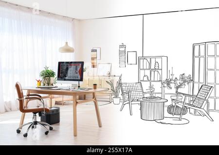 New interior of graphic designer's office with workplace Stock Photo