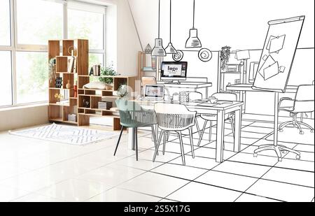 New interior of graphic designer's office with workplaces Stock Photo