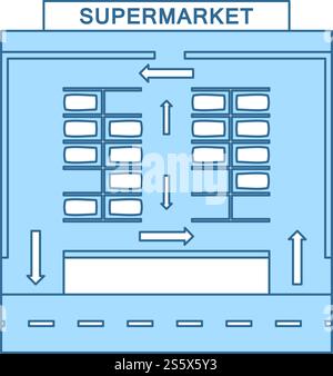 Supermarket Parking Square Icon. Thin Line With Blue Fill Design. Vector Illustration. Stock Vector