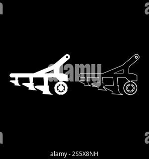 Plow for cultivating land before sowing farm products Tractor machanism equipment Industrial device icon outline set white color vector illustration flat style simple image Stock Vector