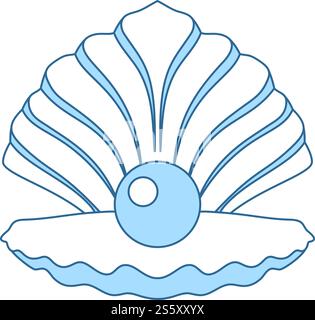 Open Seashell Icon. Thin Line With Blue Fill Design. Vector Illustration. Stock Vector