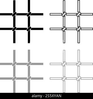 Prison bars Metal grid icon outline set black grey color vector illustration flat style simple image. Prison bars Metal grid icon outline set black grey color vector illustration flat style image Stock Vector