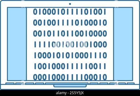 Laptop With Binary Code Icon. Thin Line With Blue Fill Design. Vector Illustration. Stock Vector