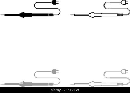 Electric soldering iron for radio repair work icon outline set black grey color vector illustration flat style simple image. Electric soldering iron for radio repair work icon outline set black grey color vector illustration flat style image Stock Vector