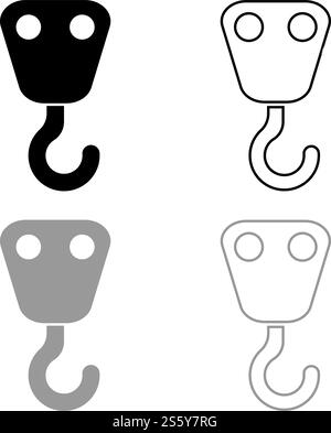 Crane hook for lift load Industrial using Freight concept icon outline set black grey color vector illustration flat style simple image. Crane hook for lift load Industrial using Freight concept icon outline set black grey color vector illustration flat style image Stock Vector