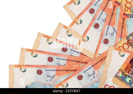 5000 Kazakhstani tenge bills lies in different order isolated on white. Local banking or money making concept. Business background banner. 5000 Stock Photo
