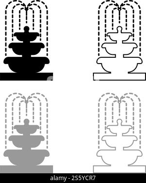 Fountain Tier of Water icon outline set black grey color vector illustration flat style simple image. Fountain Tier of Water icon outline set black grey color vector illustration flat style image Stock Vector
