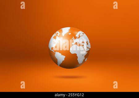 World globe, earth map, floating over a green background. 3D isolated ...