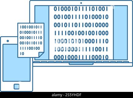 Exchanging Data Icon. Thin Line With Blue Fill Design. Vector Illustration. Stock Vector