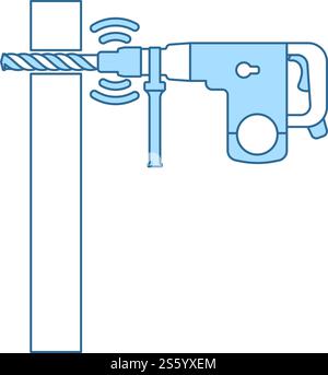 Icon Of Perforator Drilling Wall. Thin Line With Blue Fill Design. Vector Illustration. Stock Vector