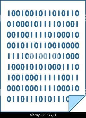 Sheet With Binary Code Icon. Thin Line With Blue Fill Design. Vector Illustration. Stock Vector