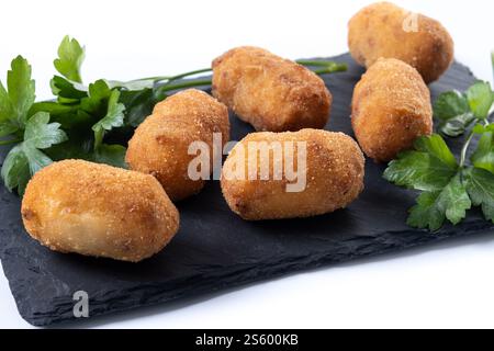 Fried cod croquettes isolated on white background Stock Photo