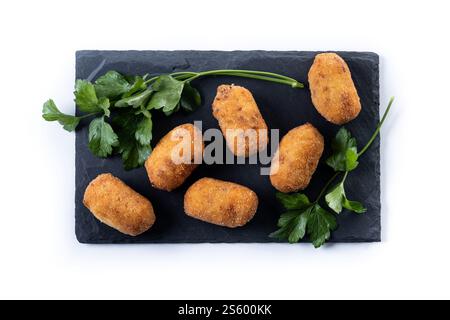 Fried cod croquettes isolated on white background Stock Photo