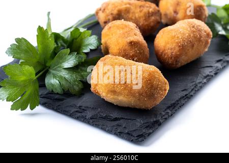 Fried cod croquettes isolated on white background Stock Photo
