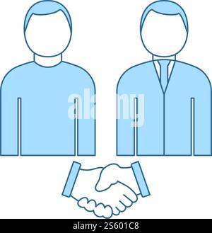 Two Man Making Deal Icon. Thin Line With Blue Fill Design. Vector Illustration. Stock Vector