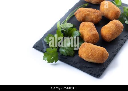 Fried cod croquettes isolated on white background Stock Photo