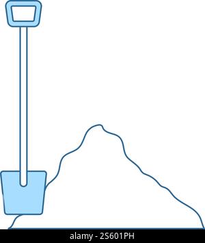 Icon Of Construction Shovel And Sand. Thin Line With Blue Fill Design. Vector Illustration. Stock Vector
