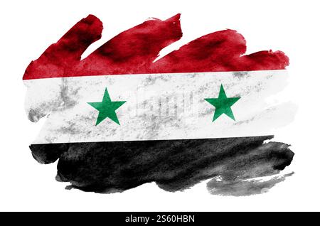 Syria flag is depicted in liquid watercolor style isolated on white background. Careless paint shading with image of national flag. Independence Day b Stock Photo