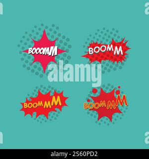 Boom Letter set comic style flat design Stock Vector