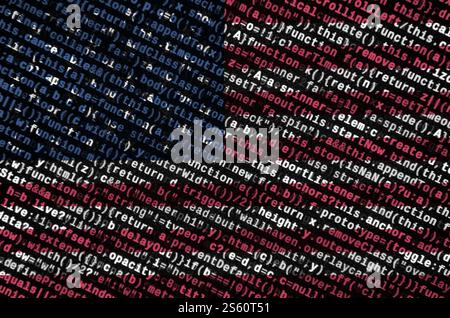 United States of America flag is depicted on the screen with the program code. The concept of modern technology and site development. United States Stock Photo