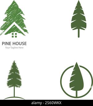 Set of Pine tree logo ilustration vector design Stock Vector