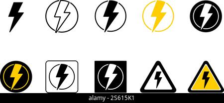 Icon set of Lightning bolt Thunderbolt icon symbol logo vector illustration Stock Vector