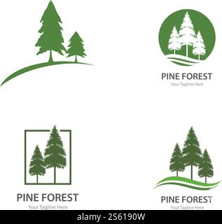 Set of Pine tree logo ilustration vector design Stock Vector