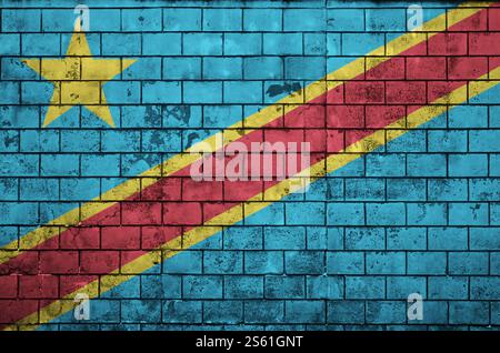 Democratic Republic of the Congo flag is painted onto an old brick wall Stock Photo