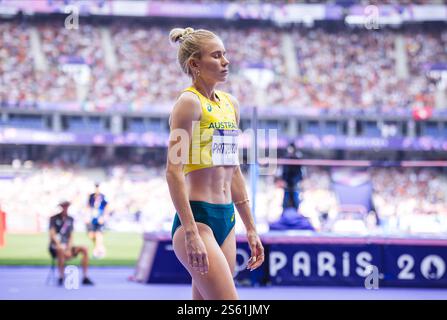 Eleanor Patterson participating in the high jump at the Paris 2024 Olympic Games. Stock Photo