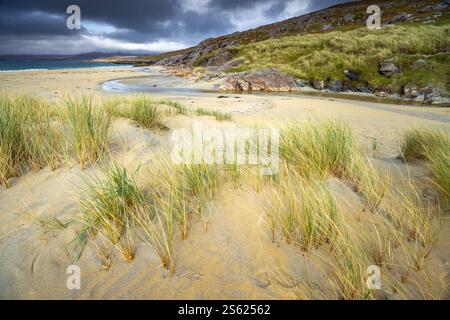 Black and White sand makes interesting sand patterns on Luskentyre Beach, Isle of Harris, Outer Hebrides, Scotland Stock Photo
