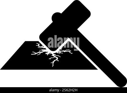 Sledge hammer breaks hard surface with formation of strong cracks icon black color vector illustration flat style simple image. Sledge hammer breaks hard surface with formation of strong cracks icon black color vector illustration flat style image Stock Vector