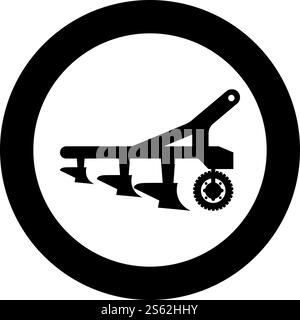 Plow for cultivating land before sowing farm products Tractor machanism equipment Industrial device icon in circle round black color vector illustration flat style simple image. Plow for cultivating land before sowing farm products Tractor machanism equipment Industrial device icon in circle round black color vector illustration flat style image Stock Vector