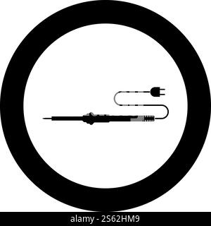 Electric soldering iron for radio repair work icon in circle round black color vector illustration flat style simple image. Electric soldering iron for radio repair work icon in circle round black color vector illustration flat style image Stock Vector