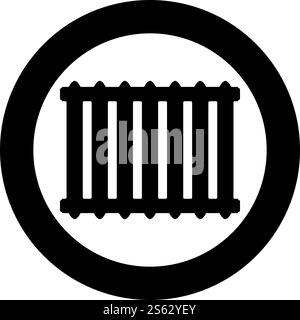 Cast iron battery Heating radiator icon in circle round black color vector illustration flat style simple image. Cast iron battery Heating radiator icon in circle round black color vector illustration flat style image Stock Vector