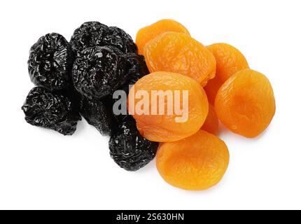 Dried plums and apricots isolated on white Stock Photo