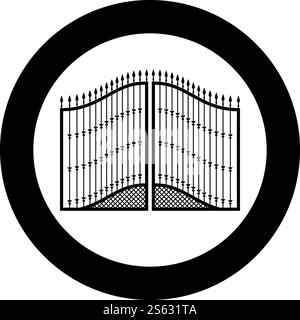Forged gates icon in circle round black color vector illustration flat ...