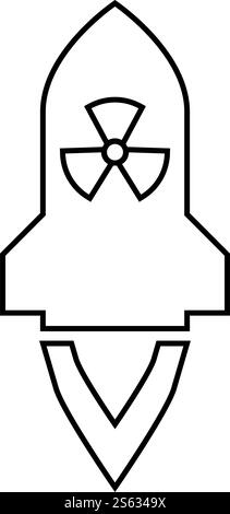 Atomic rocket flying Nuclear missile weapons Radioactive bomb Military concept icon outline black color vector illustration flat style simple image. Atomic rocket flying Nuclear missile weapons Radioactive bomb Military concept icon outline black color vector illustration flat style image Stock Vector