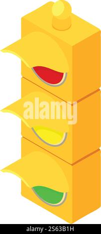 Yellow traffic lights icon. Isometric of yellow traffic lights vector icon for web design isolated on white background. Yellow traffic lights icon, isometric style Stock Vector