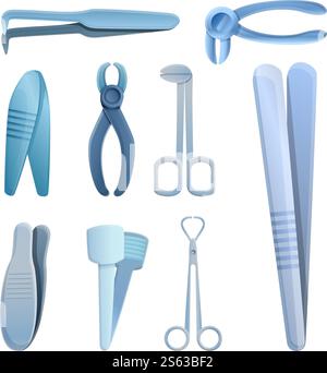 Forceps icons set. Cartoon set of forceps vector icons for web design. Forceps icons set, cartoon style Stock Vector