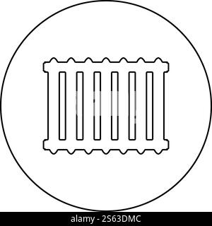 Cast iron battery Heating radiator icon in circle round outline black color vector illustration flat style simple image. Cast iron battery Heating radiator icon in circle round outline black color vector illustration flat style image Stock Vector