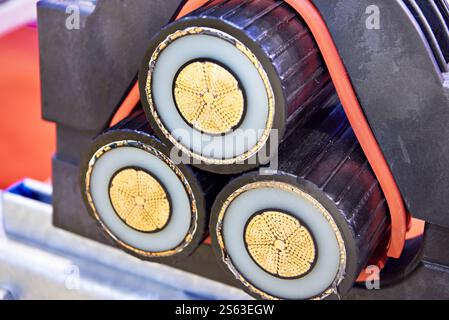 Power copper high voltage cables for the electrical industry Stock Photo