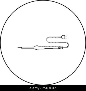 Electric soldering iron for radio repair work icon in circle round outline black color vector illustration flat style simple image. Electric soldering iron for radio repair work icon in circle round outline black color vector illustration flat style image Stock Vector