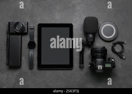 Set of different gadgets on dark background Stock Photo