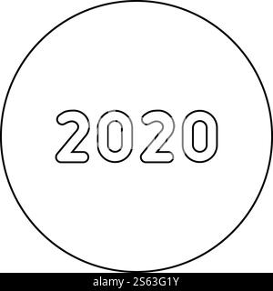 2020 text symbols New Year letters icon in circle round outline black color vector illustration flat style simple image. 2020 text symbols New Year letters icon in circle round outline black color vector illustration flat style image Stock Vector