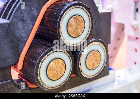 Power copper high voltage cables for the electrical industry Stock Photo